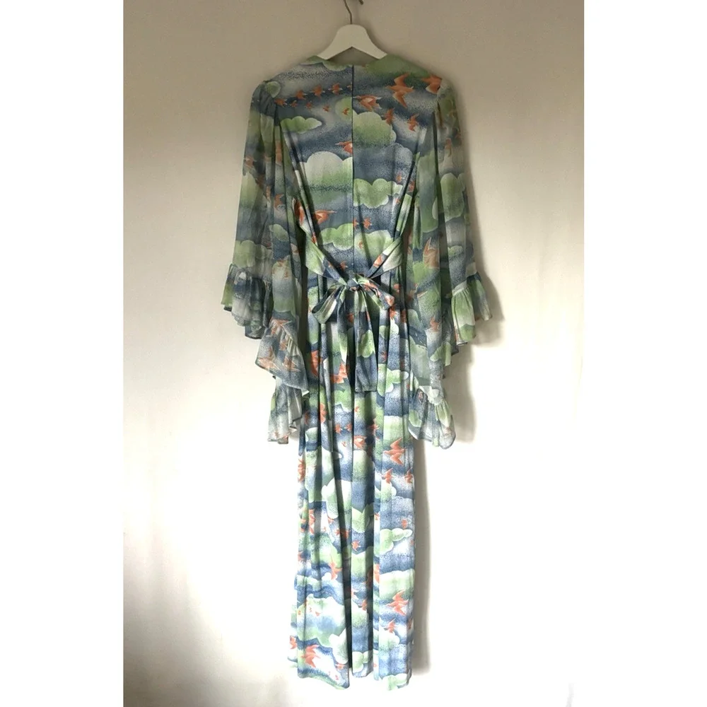 Vintage Montgomery Ward Dress Medium Floral Multicolor Boho Goddess Aline 70s - Picture 7 of 13